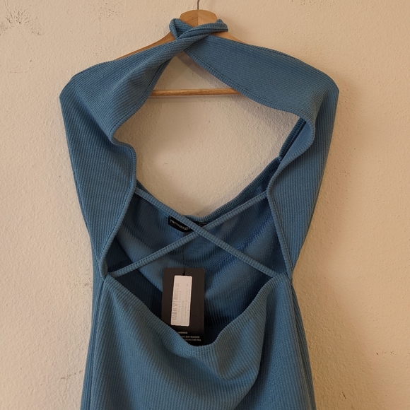 NWT PrettyLittleThing Ribbed Halter Cross Midi Dress - Picture 3 of 7